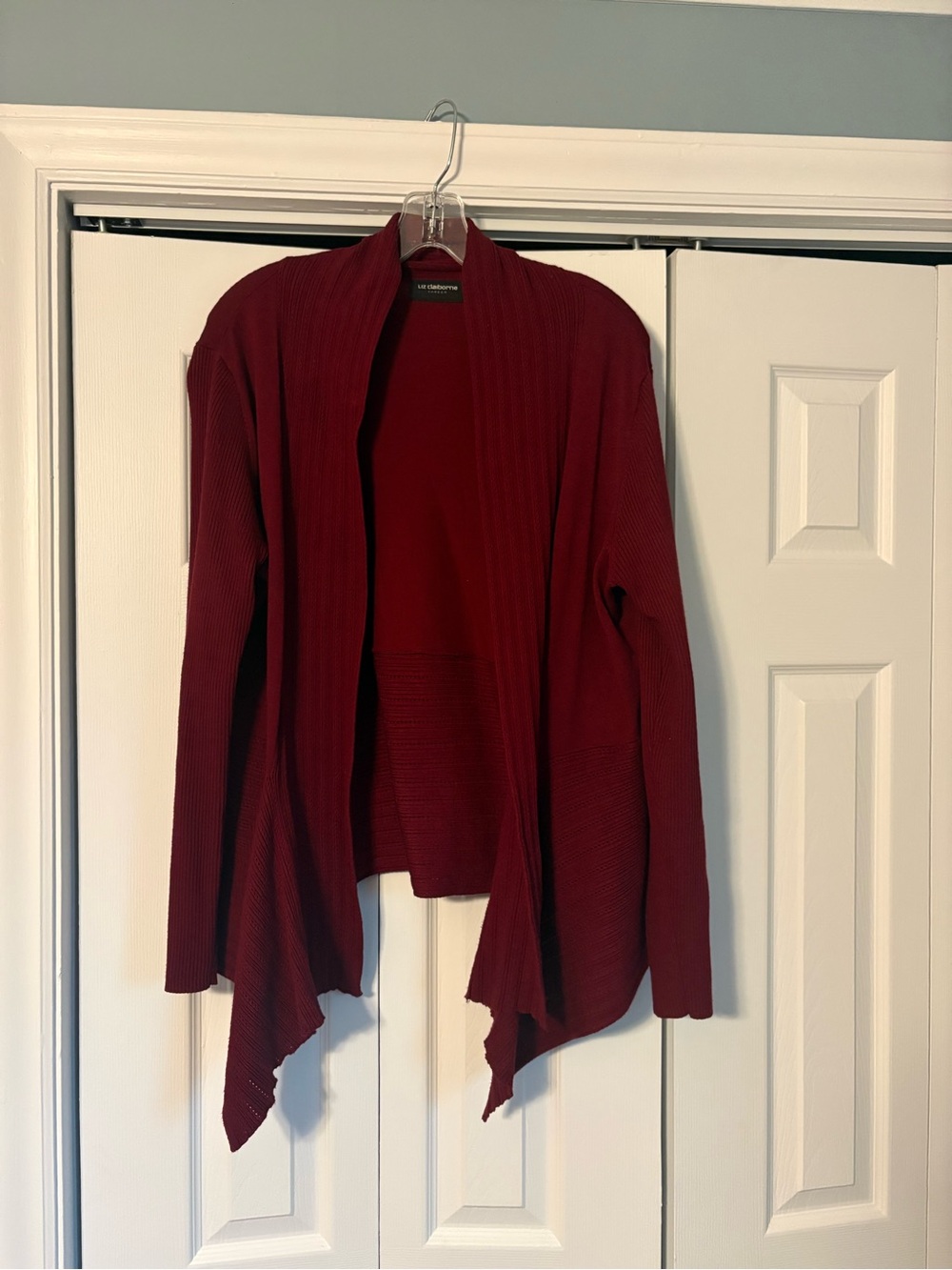 Liz Claiborne Open-Front Cardigan Sweater - Burgundy